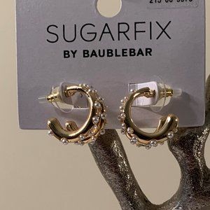 Sugarfix by Baublebar  Dainty Gold tone and faux pearl hoop earrings.  0.5" wide